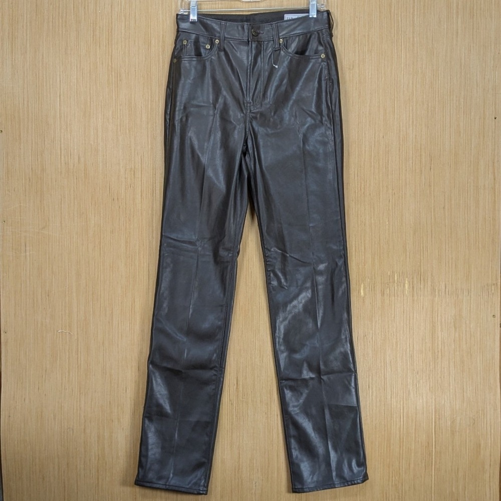 Gap 90s Minimalism Straight High Rise Faux Leather Pants 28 6 Tall Brown NWT